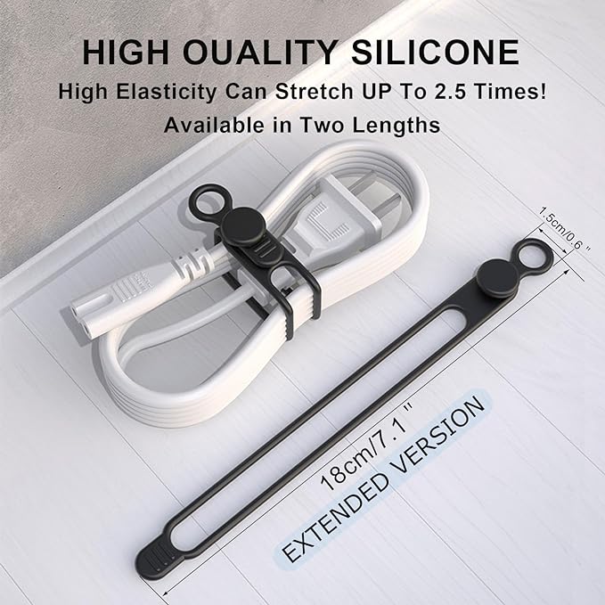 UMUST Silicone Cable Straps, Reusable Cable Ties，Travel Cord Organizer，Wire - Image 2