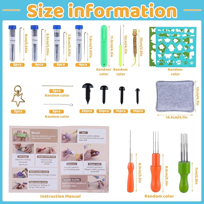 JNENERY Needle Felting Kit, 42 Colors Wool Roving Starter Kit, Needle Felting - Image 2