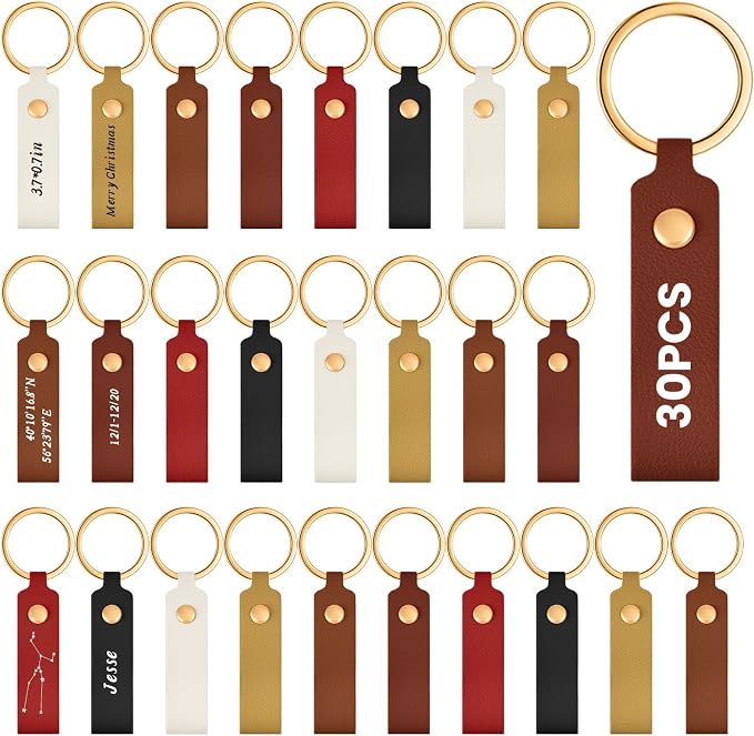 Wavyknot 30 Pcs PU Leather Keychain Blanks Bulk Laser Engraving Blanks Keychain by Wavyknot