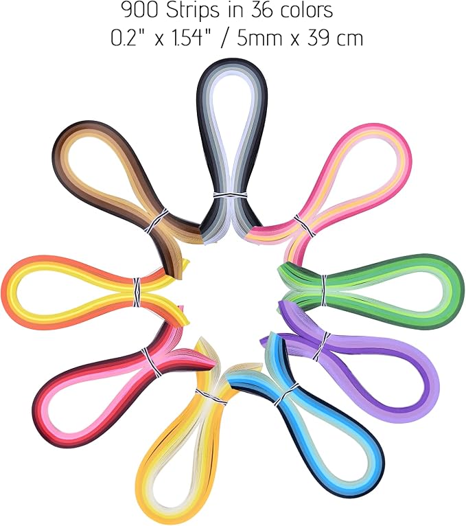 YURROAD Paper Quilling Kit for Starter, Width 5mm 900 Strips in 36 Colors - Image 3