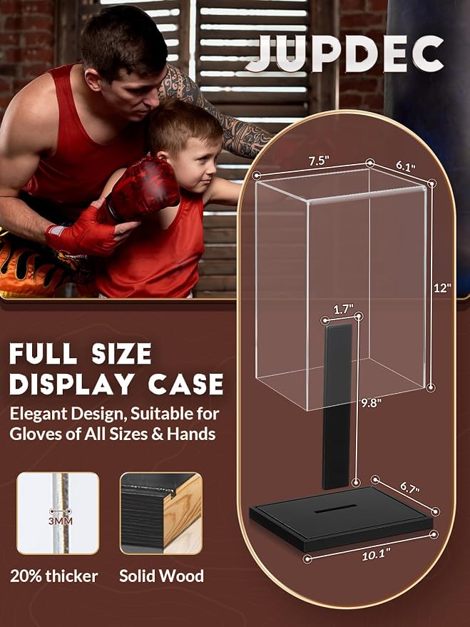 JupDec Boxing Glove Display Case, Full Size UV Protection Souvenirs and - Image 4