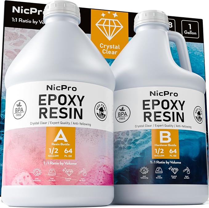 Nicpro 1 Gallon Crystal Clear Epoxy Resin Kit, Not Yellowing & Bubbles Free by Nicpro