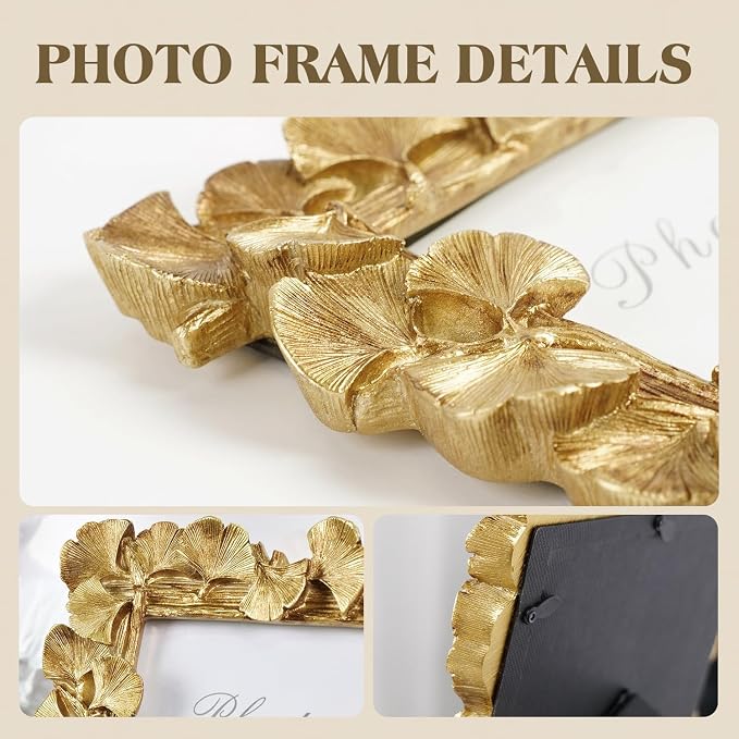Cuspin 5x7 Picture Frame Gold Picture Frames, Ornate Vintage Ginkgo Leaf - Image 8