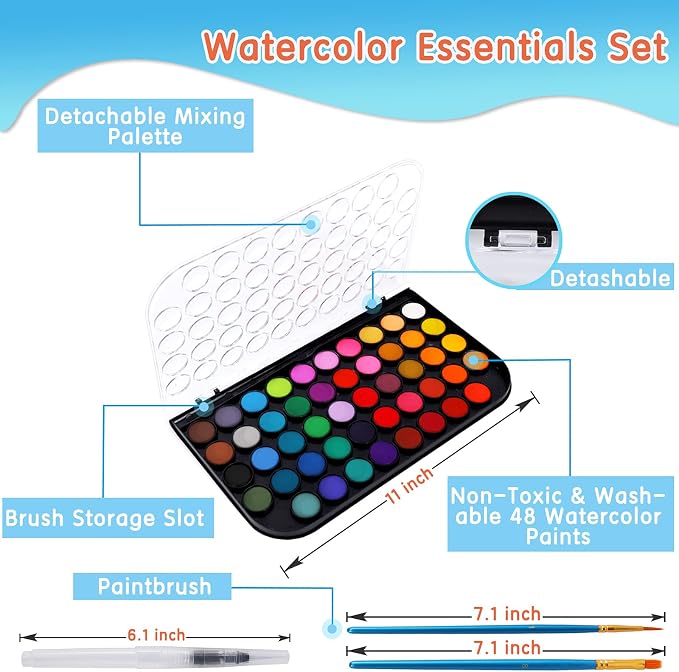 48 Colors Washable Watercolor Paint Set, - Image 2