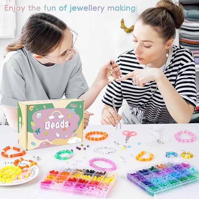 QUEFE 1900pcs, 48 Colors, Pony Beads Bracelet Making Kit, Rainbow Kandi Beads - Image 7