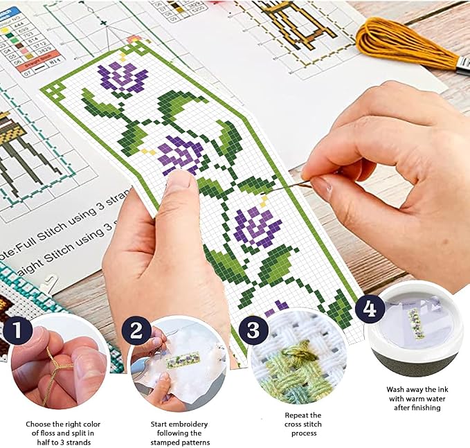FREEBLOSS 6 Set Cross Stitch Bookmark Kit Cross Stitch Kit Vine Flowers Stamped - Image 4