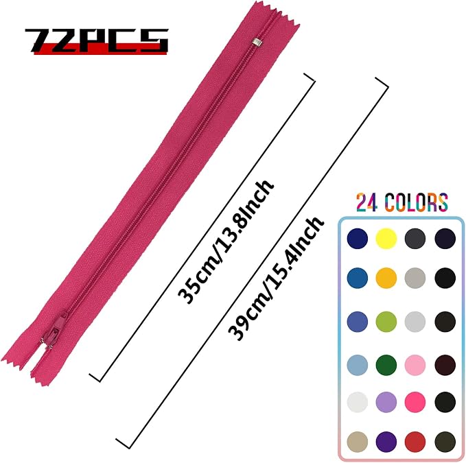 Zippers for Sewing, DOITEM 72pcs 35cm/14 Inch Zipper Multicolor Nylon Coil - Image 3