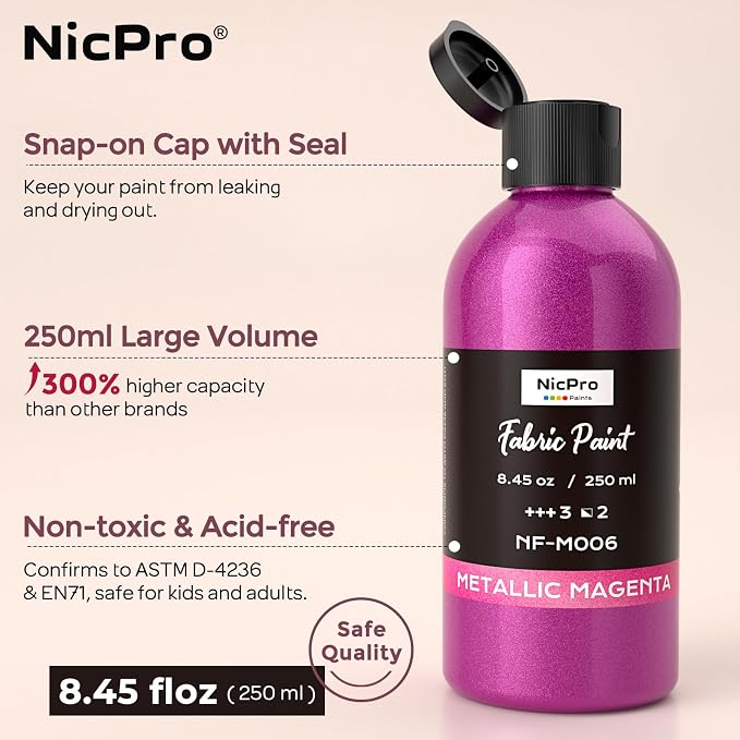 Nicpro 18 Colors Metallic Fabric Paint Permanent Soft Fabric Paint - Image 6