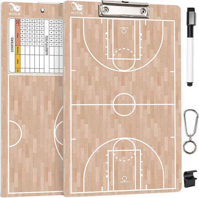 WISYOK Double-Sided Basketball Coaching Clipboard, Dry Erase Board by WISYOK