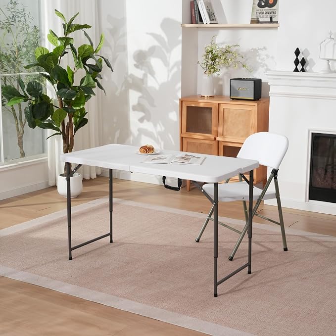 4ft Folding Table with Adjustable Height, 2-Level Foldable Table with HDPE Top - Image 2