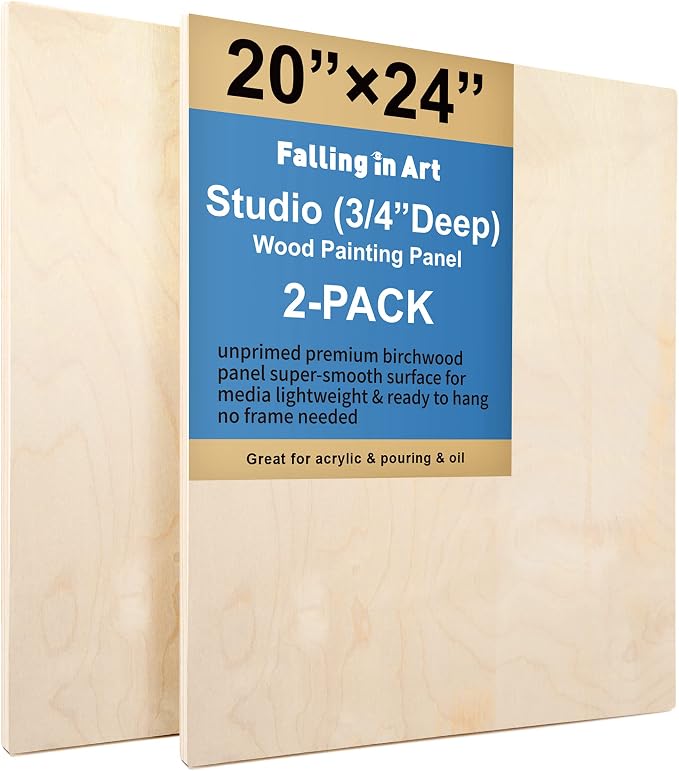 Falling in Art 2 Pack 20x24 Unfinished Birch Wood Panels Kit by FallinginArt