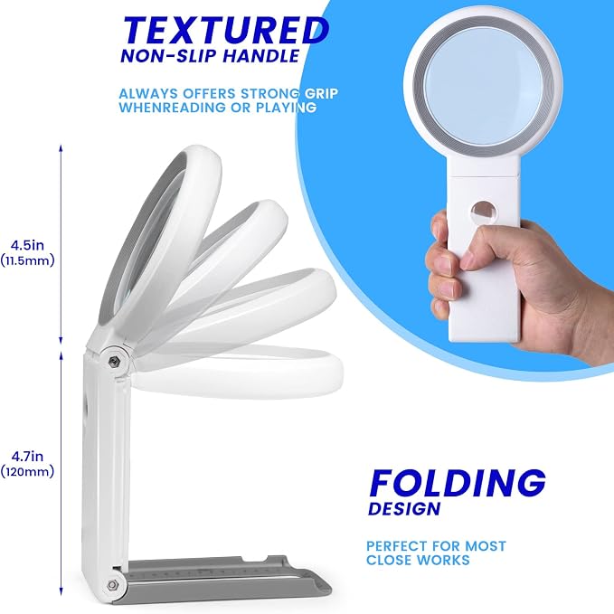 Magnifying Glass with Light and Stand, Foldable Handheld Magnifying Glass 18 - Image 4
