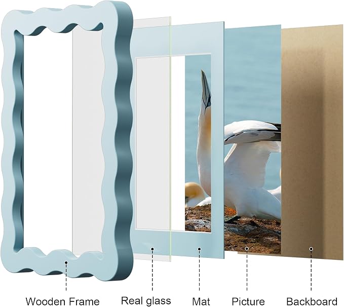 5x7 Picture Frame with Mat for 4x6, Wavy Edge Wooden Real Glass Photo Frame for - Image 6