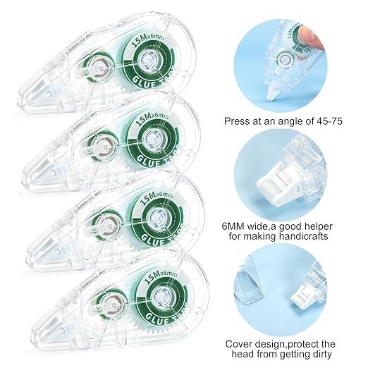 4 Pack Double Sided Tape Roller, Scrapbook Supplies, Glue Tape | Crafts - Image 3
