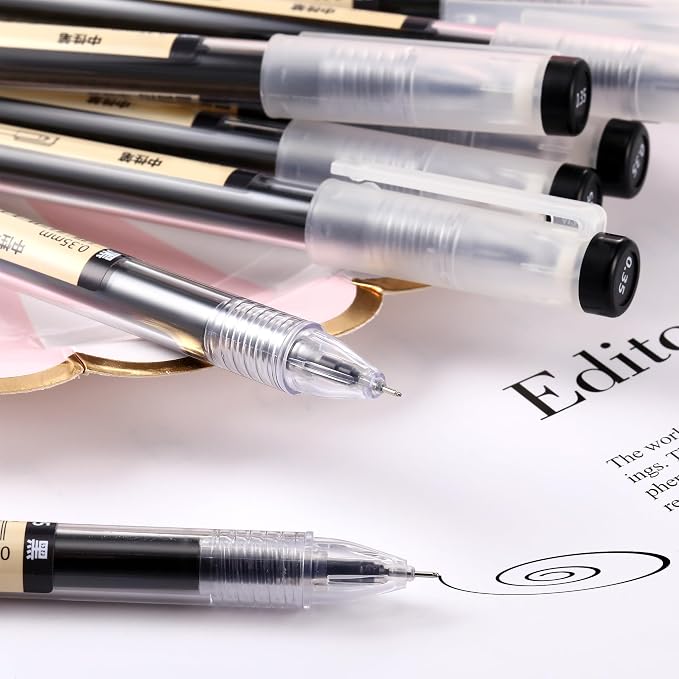 Chinco 12 Pieces 0.35 mm Black Gel Ink Pen Japanese Stationery Extra Fine - Image 3