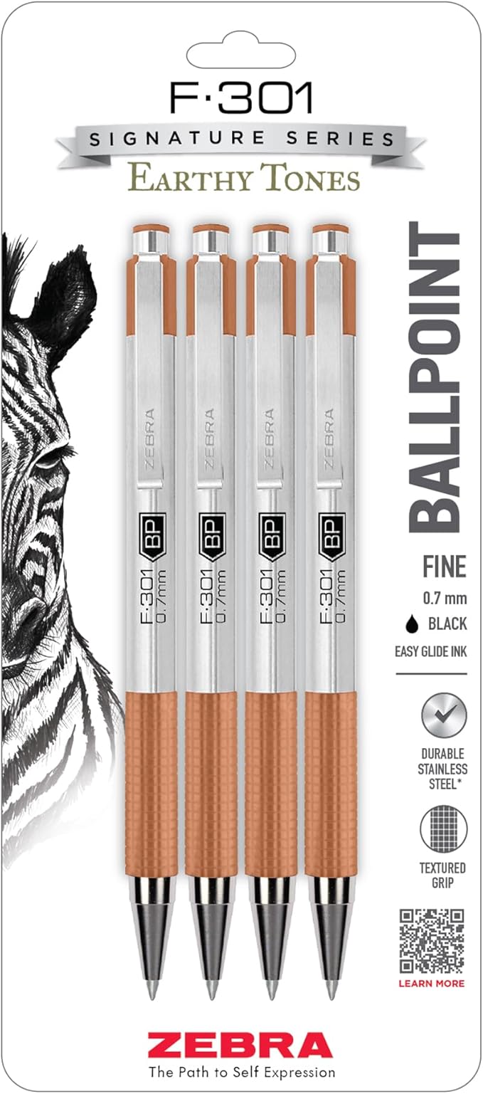 Zebra Pen F-301 Signature Series Retractable Ballpoint Pen, Stainless-Steel by ZebraPen