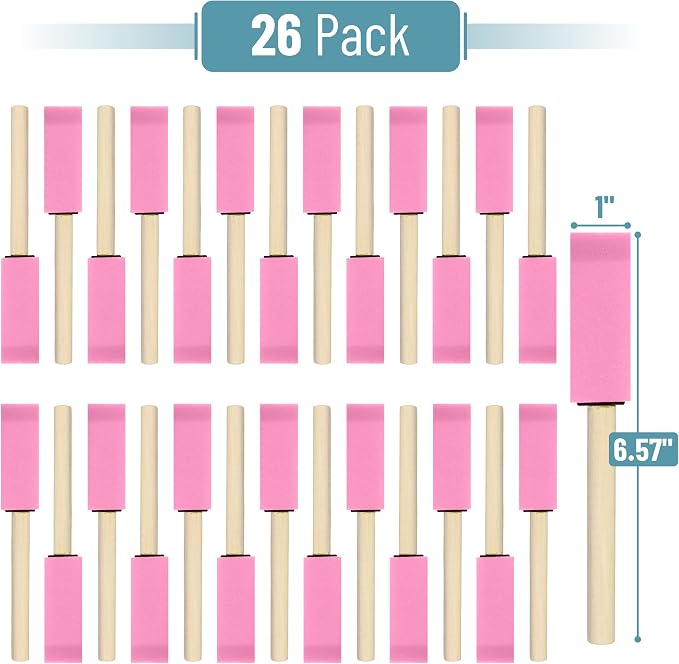 Bates- Foam Paint Brushes with Wood Handle, 1 Inch, 26 Pack, Sponge Brushes - Image 2