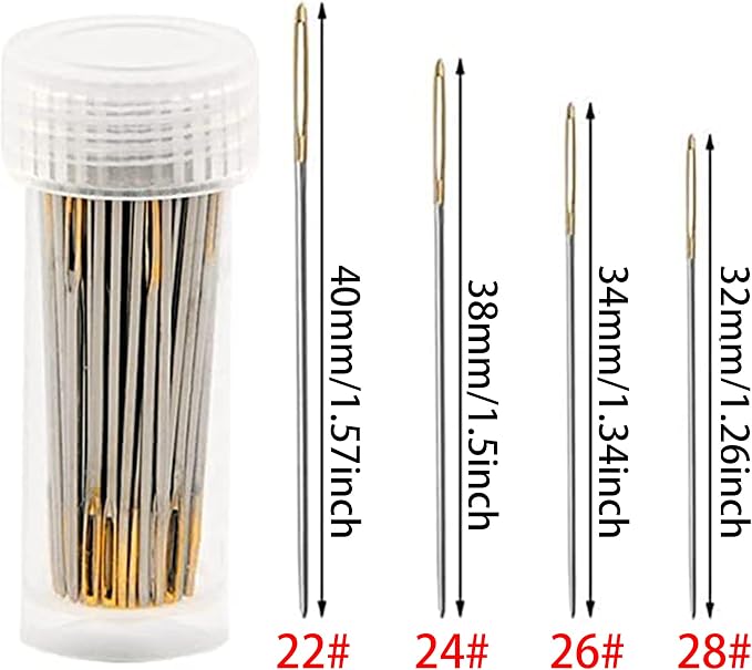 100pcs Cross Stitch Needles + 2 Needle Threader Golden Color Large Eyes Cross - Image 2