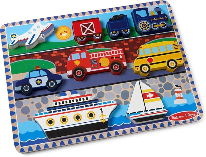 Melissa & Doug Vehicles Wooden Chunky Puzzle, Educational Screen Free Activity - Image 4