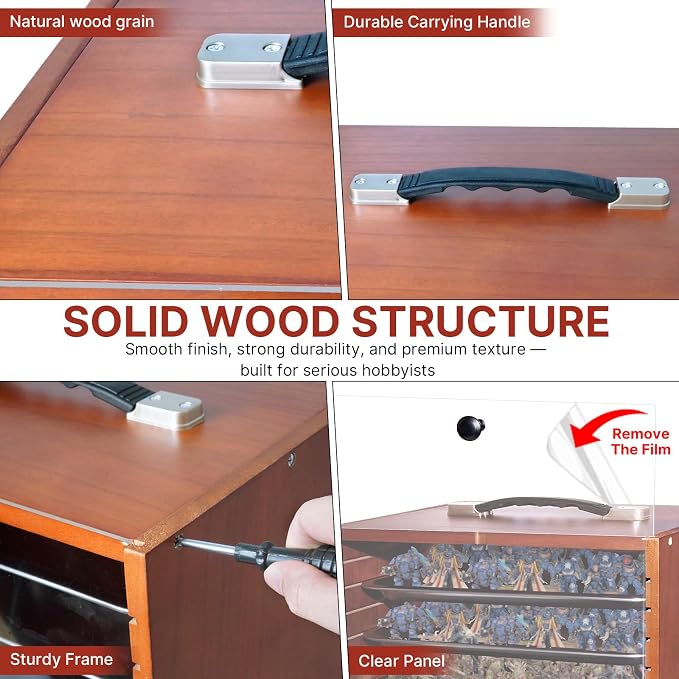 Miniature Display Case with 6 Removable Trays, Wooden Collectibles Storage Box - Image 4