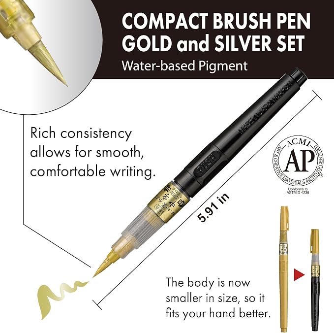 Kuretake Fude Brush Pen Compact CHUJI, Medium tip marker, - Image 2