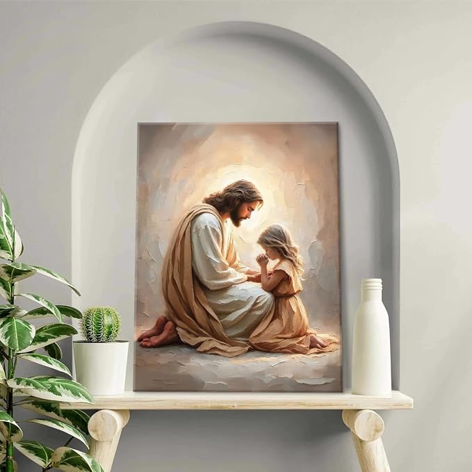 Jesus Praying with Girl Wall Art Canvas Print Jesus with Children Wall Decor - Image 7