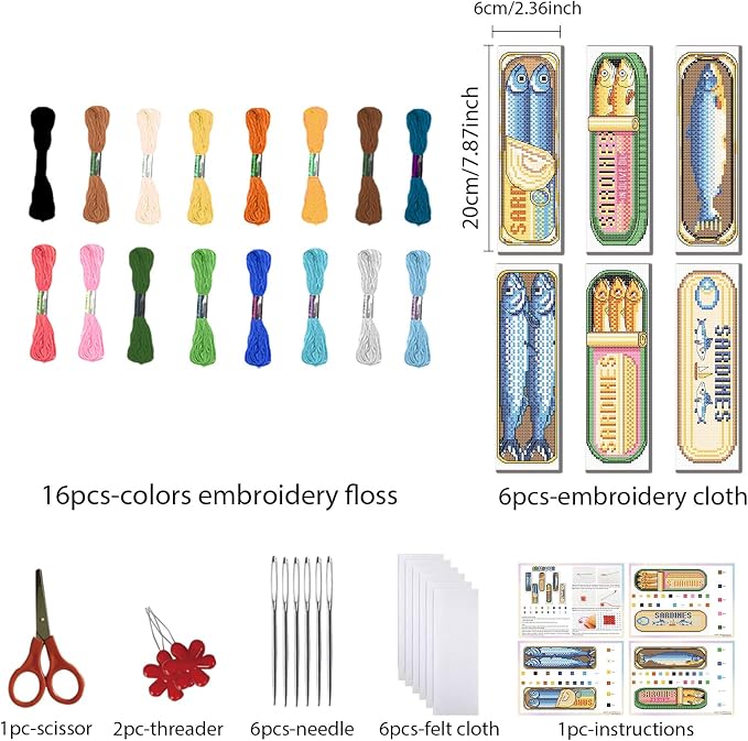 FREEBLOSS 6 Set Cross Stitch Bookmark Kit Stamped Cross Stitch Kit - Image 2