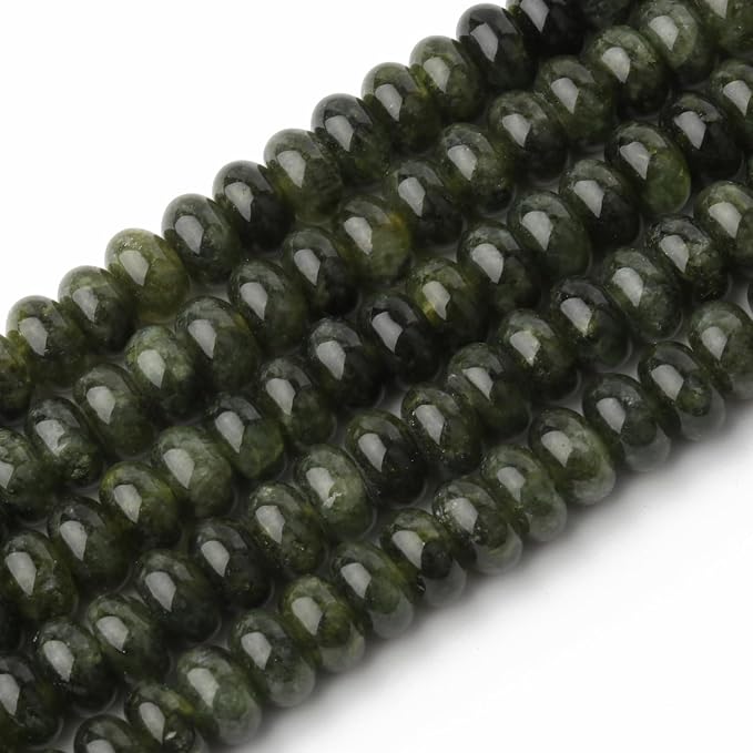 Songxi 5x8mm Natural Dark Green Colored Jade Stone Rondelle Beads, Gemstone - Image 5