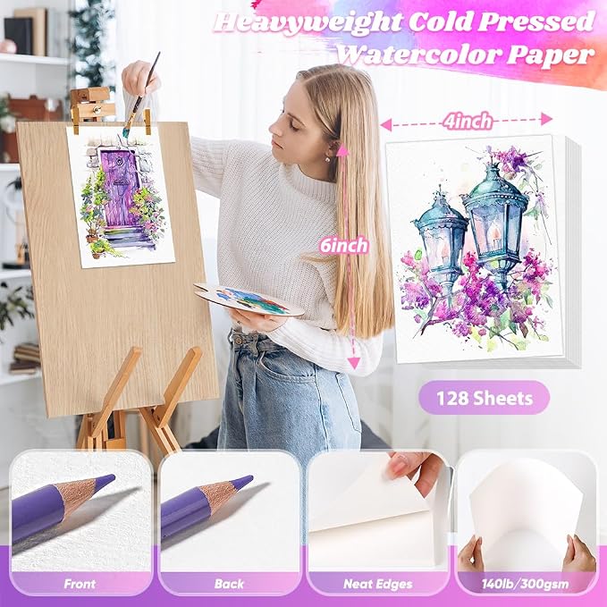 128 Sheets Watercolor Paper Bulk, Arts and Crafts Supplies, Valentine Gift Cards - Image 2