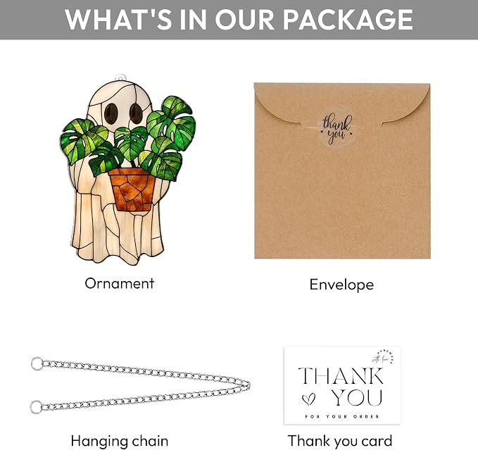 Halloween Faux Stained Glass Ghost Ornaments Acrylic, Halloween Decor Cute - Image 6
