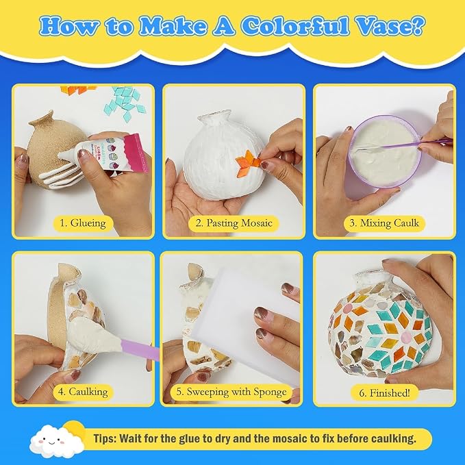DIY Vase Mosaic Painting Kit, DIY Mosaic Arts and Craft Kits - Image 3