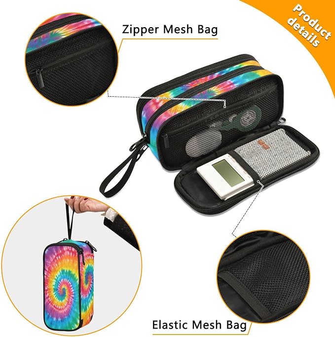 Tie Dye Rainbow Pencil Case Box Boys Girls Large Pencil Pouch - Image 4