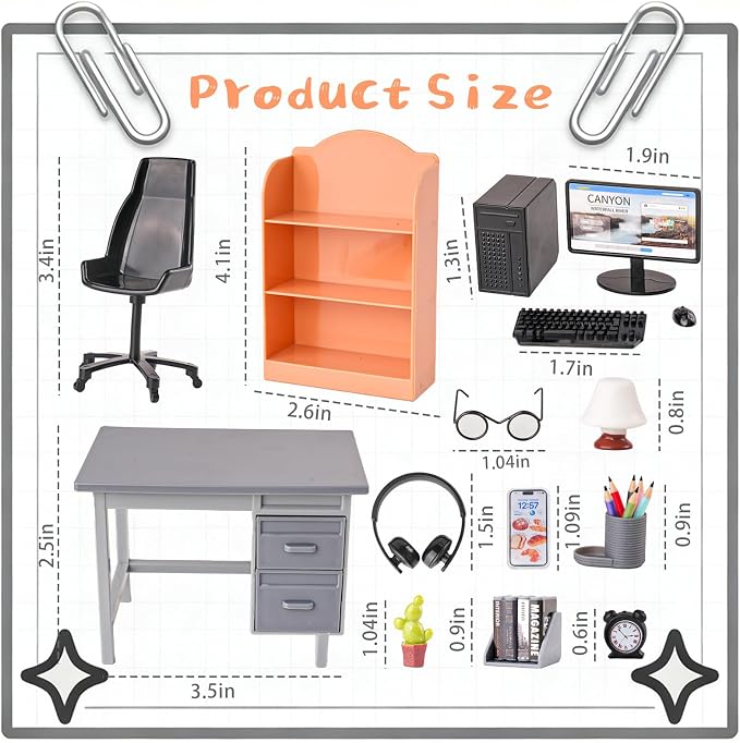 1:12 Scale Doll House Mini Computer Office Desk Furniture Accessories Set | - Image 3