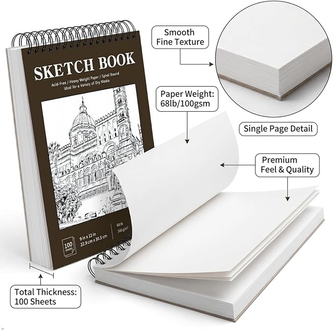 Soucolor Sketchbook 8.5x11, 100 Sheets Thick Acid-Free Drawing Paper | - Image 7