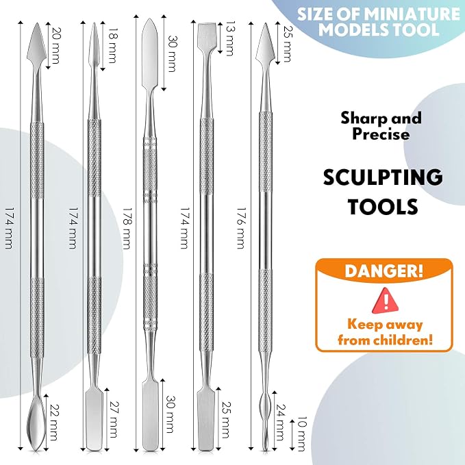 Honoson 5 Pcs Miniature Sculpting Tools Set Mini Stainless Steel Double-Headed - Image 2