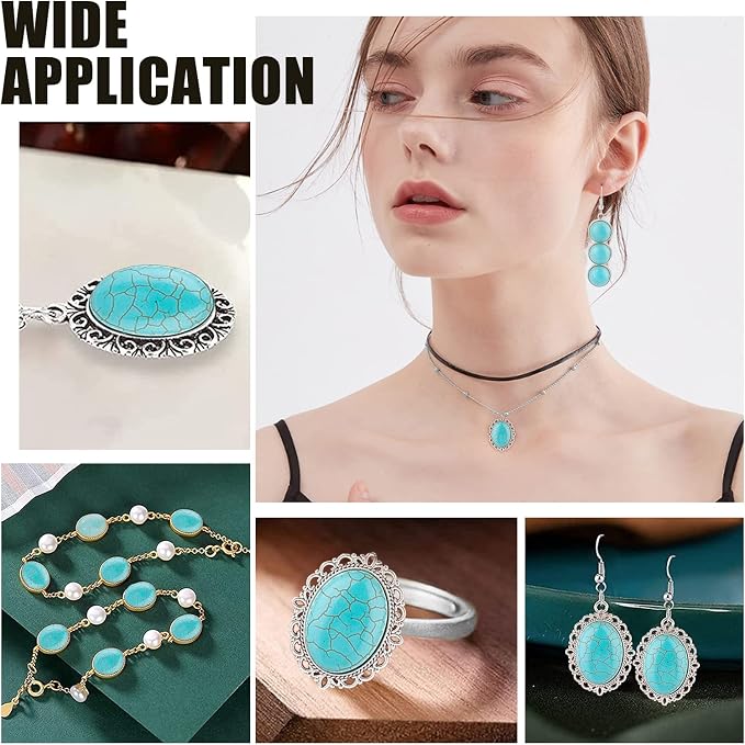 PH PandaHall 84pcs Synthetic Turquoise Stone Cabochons, 7 Sizes Blue Texture - Image 2