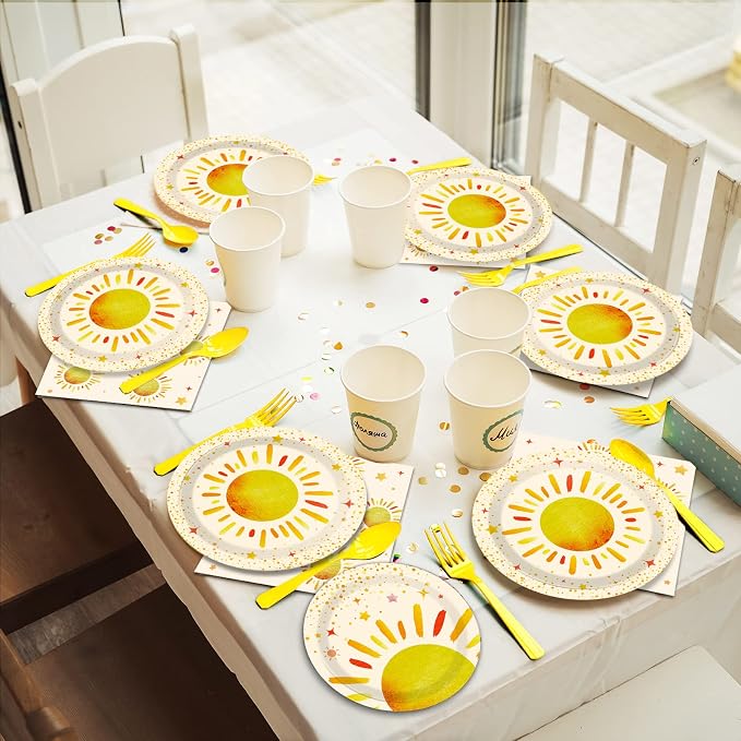 96 Pieces First Trip Around The Sun Decorations Sunshine Birthday Party Plates - Image 6