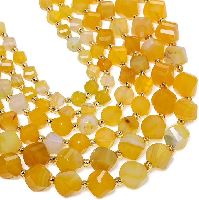 42pcs Natural Yellow Striped Agate Stone Beads by Yochus
