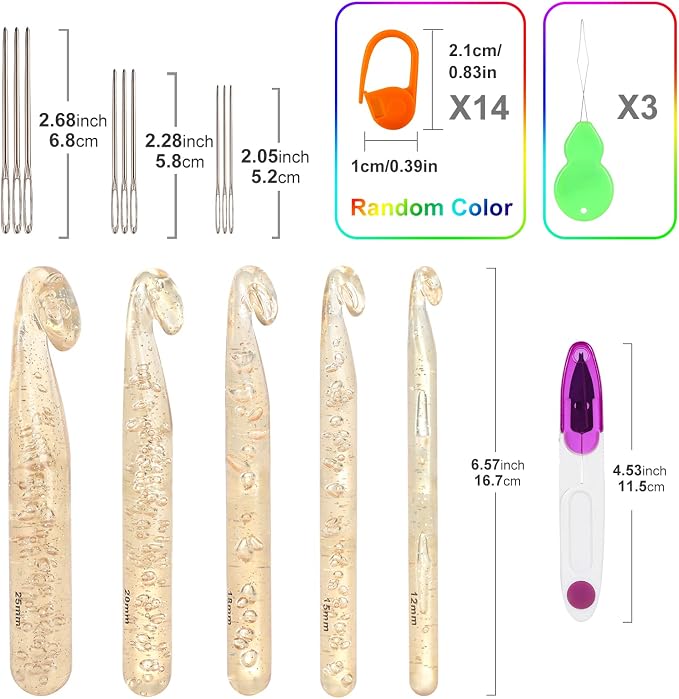 Vodiye 5 Sizes Large Crochet Hooks 12mm-25mm, Ergonomic Crochet Hook Set - Image 3