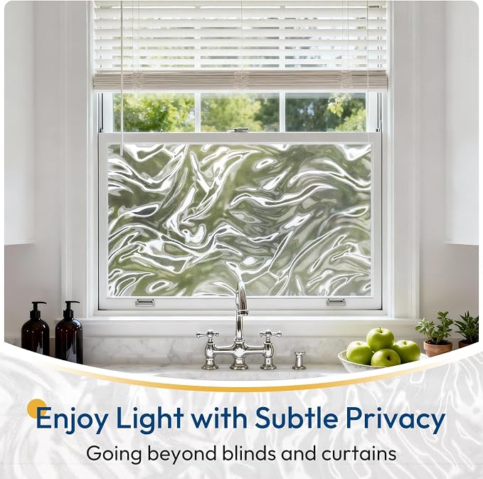 rabbitgoo Frosted Glass Window Privacy Film, Wave Pattern, 23.6" x 157.4" | - Image 2