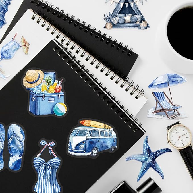 50PCS Transparent Blue Beach Stickers Aesthetic PET Stickers Blue Ocean Decal - Image 7