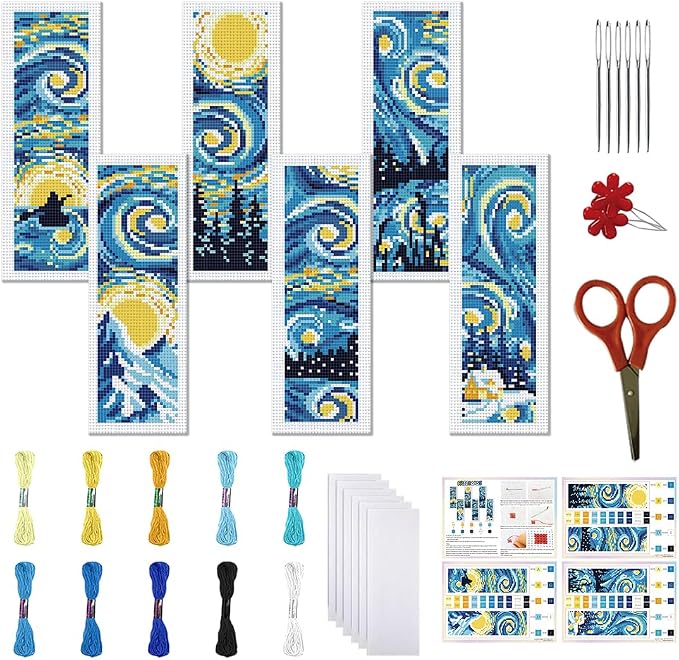 FREEBLOSS 6 Set 11CT Cross Stitch Bookmarks Kit Starry Sky Stamped Cross Stitch by FreeandCreativeCraftsArt