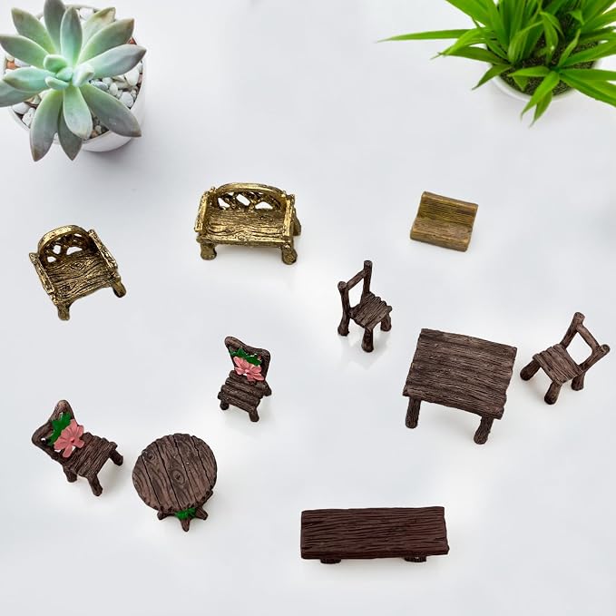 Fairy Garden Accessories Miniature Table and Chairs Set Micro Landscape - Image 6
