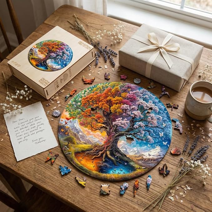 300 Pieces Wooden Puzzles Adults, Seasonal Tree of Life Wooden Puzzles - Image 5