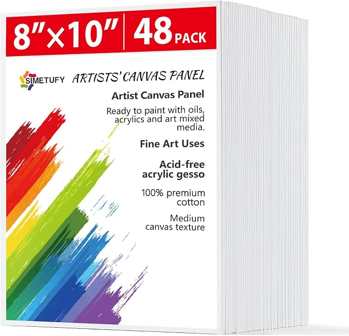 Simetufy 48 Pack 8 x 10 inch Canvas Boards by Simetufy