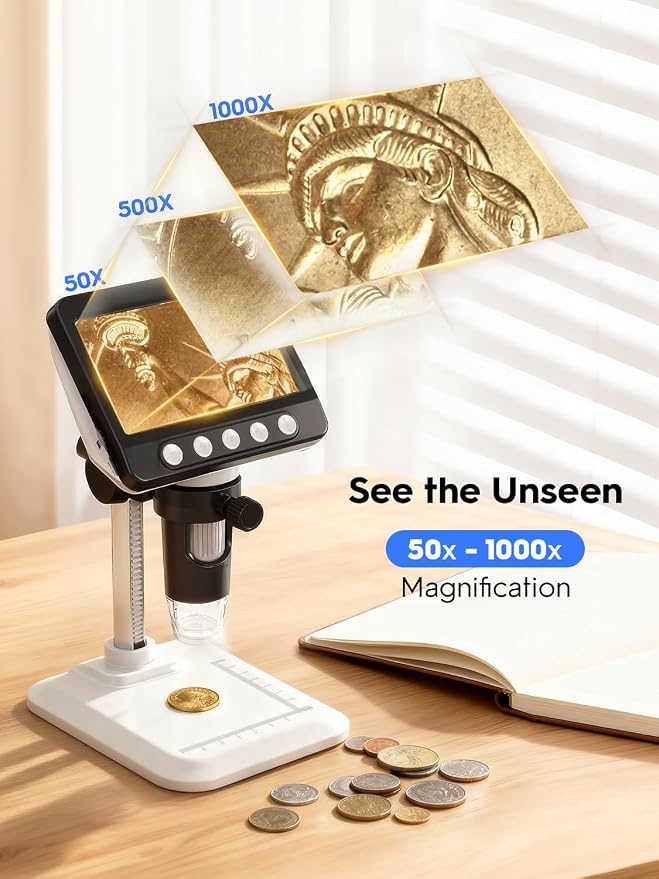 Coin Microscope, 4.3" LCD USB Digital 1000X 1080P Coin Magnifier | 8 Adjustable - Image 2