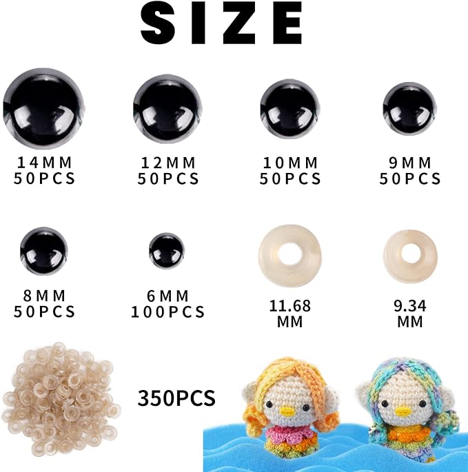 350 Pcs 6-14mm Safety Eyes for Crocheting - Image 2