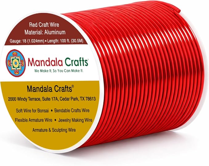 Mandala Crafts 18 Gauge Red Anodized Aluminum Craft Wire, 100 FT | Colored by MandalaCrafts