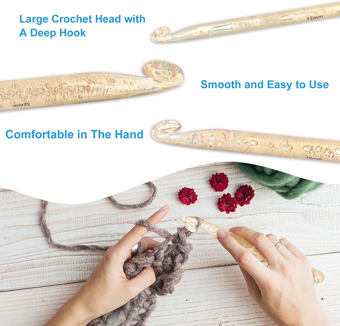 Vodiye 5 Sizes Large Crochet Hooks 12mm-25mm, Ergonomic Crochet Hook Set - Image 4