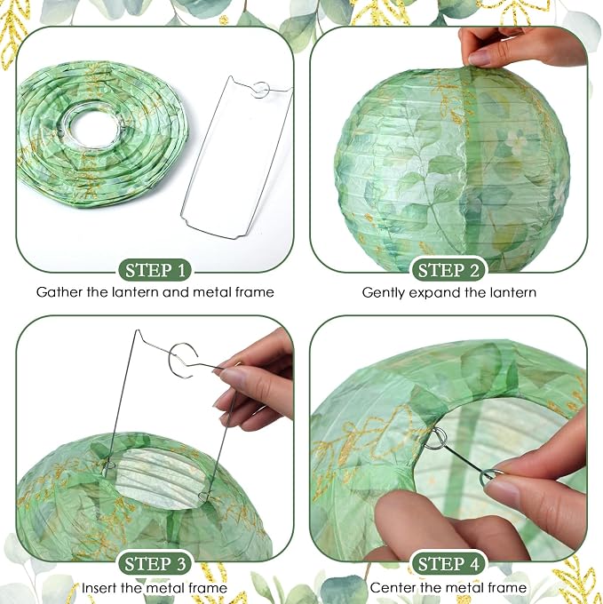 Panelee 12 Pcs Sage Green Eucalyptus Leaf Party Decorations Paper Lanterns 8 - Image 3